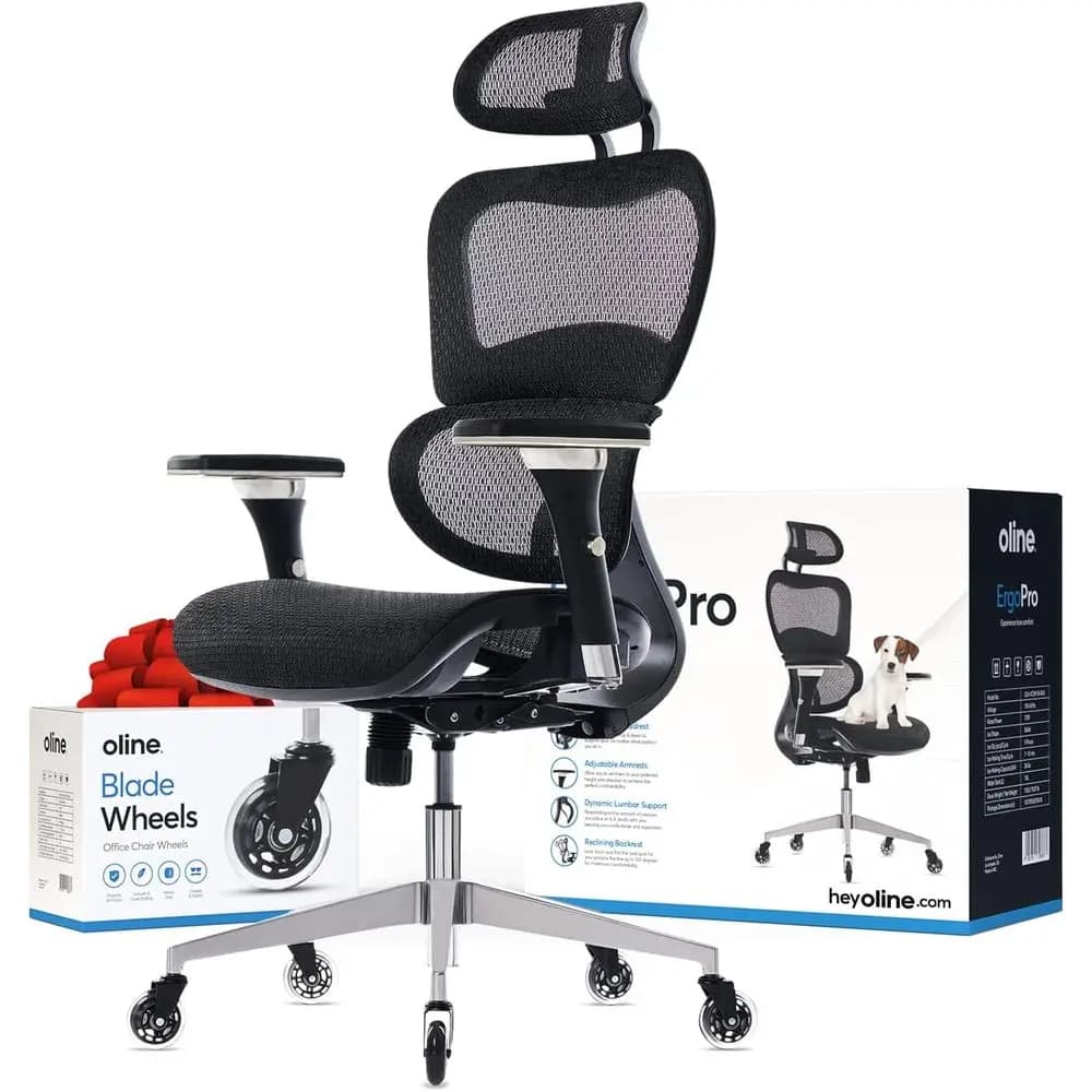 Sedia da Ufficio Ergonomica Regolabile con Braccioli 4D, Supporto Lombare 3D, Tessuto in Rete e Ruote a Lama per un Comodo Gaming e