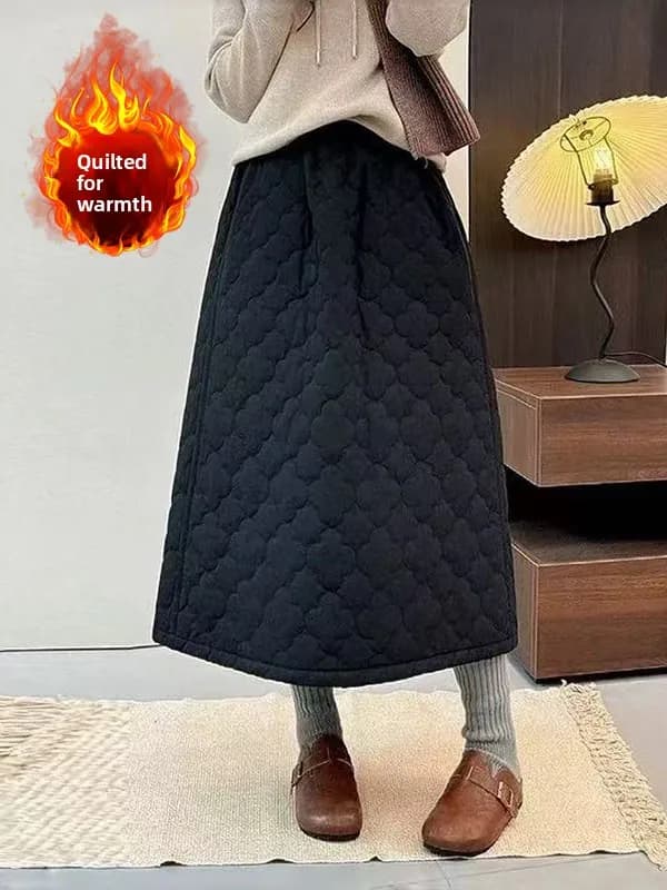 Gonna Invernale Imbottita in Cotone, Modello A-Line Midi, Casual e Versatile, Taglie Forti, Moda Femminile, Vita Alta, in Fibra di Poliestere