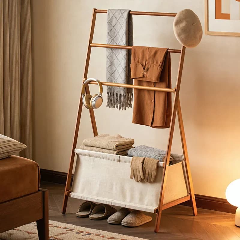 Multifunctional floor to ceiling clothes for bedroom, wardrobe and bedside table, for the organization of clothes and objects.