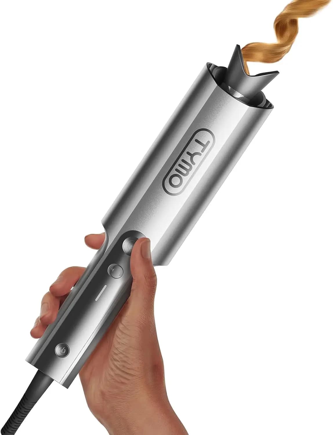 Ferro arricciacapelli automatico rotante, cilindro lungo da 1 pollice per capelli lunghi, in ceramica, anti-scottatura, doppia tensione, grigio