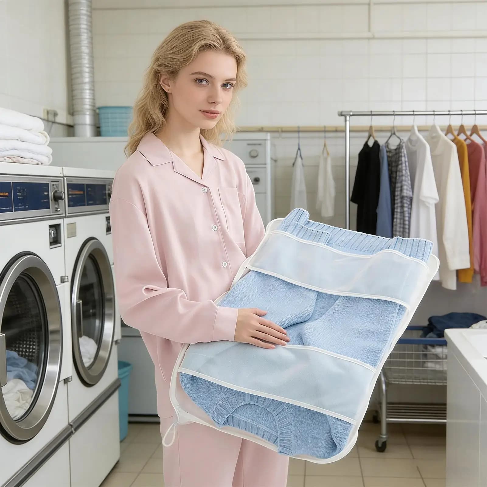 Sacchetto per bucato lavabile 20x14 pollici, altamente permeabile, per una pulizia delicata e senza graffi, adatto per maglioni in cotone, vestiti e tessuti.