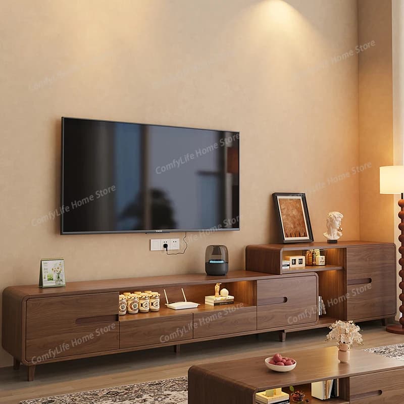 Tavolino TV di Design con Organizer Universale, Tavolo TV Estetico da Corridoio, Mobile Porta TV da Terra, Mobili in Stile Cinese