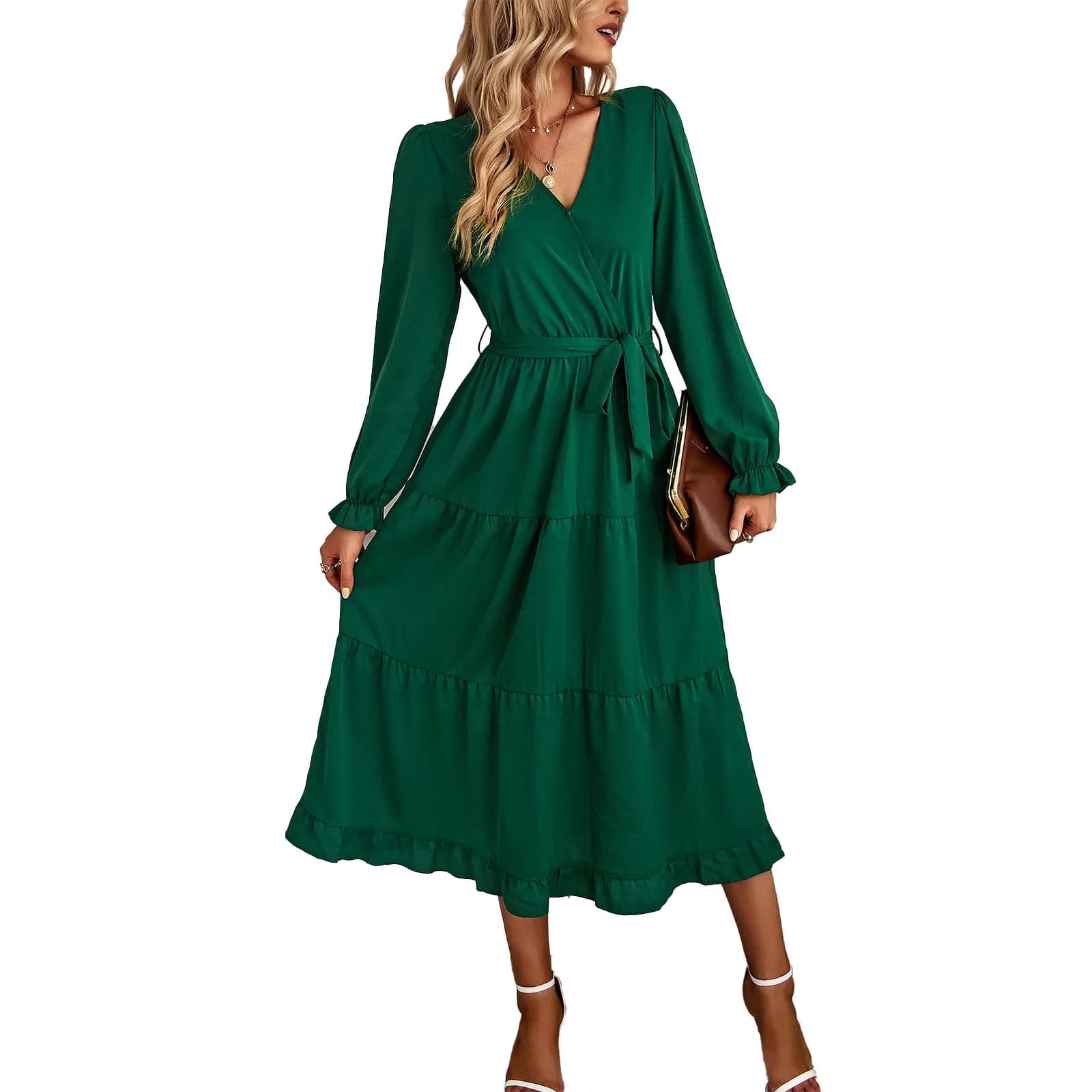 2025 Primavera ed estate Nuovo abito casual a pendolo tinta unita Nuovo abito lungo da donna Cw48077