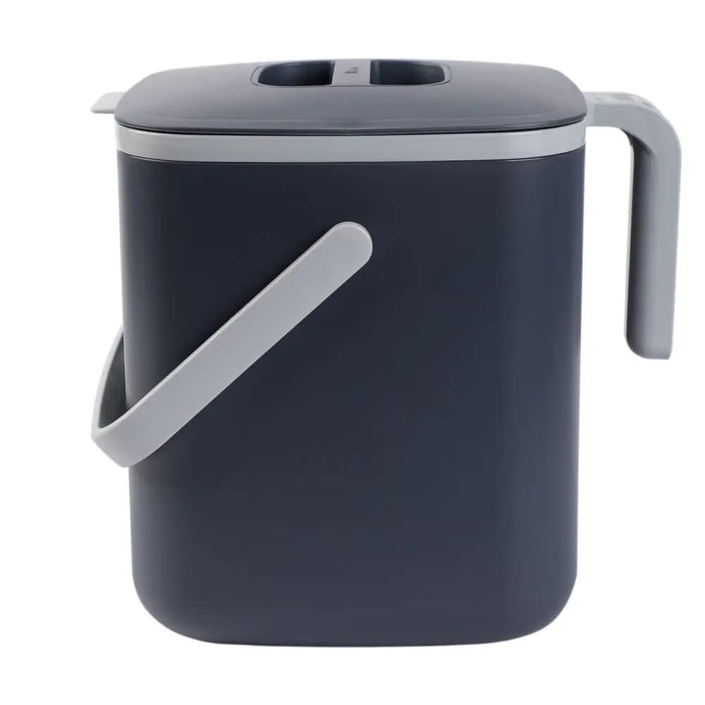 Contenitore per Compost da Cucina 5L 1.32 GAL Senza Filtro, Antiodore, Secchio per Rifiuti Alimentari da Piano di Lavoro con Manici Prodotto in Corea, Grigio