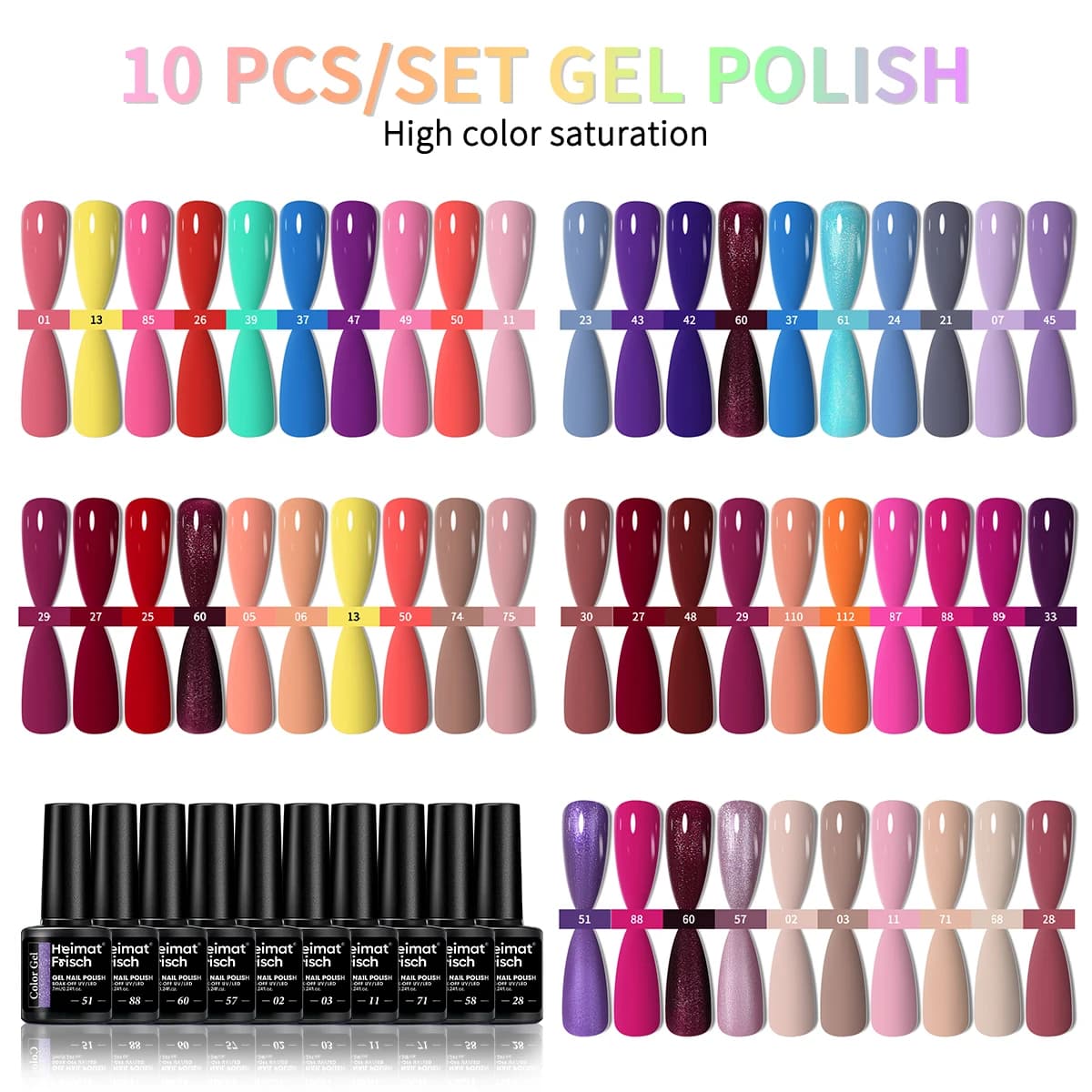 10 pezzi di smalto gel tinta unita per una lunga lucentezza di colore puro, adatto per uso domestico e in salone, gel semipermanente Soak Off.