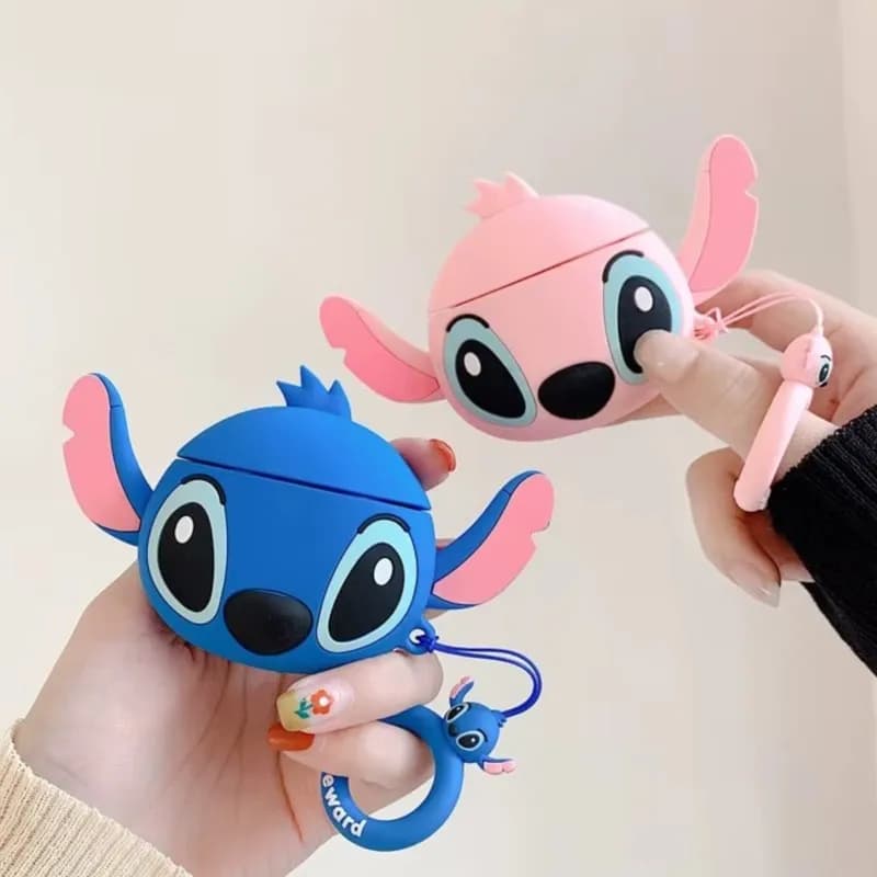 Custodia Protettiva in Silicone 3D Stitch per Auricolari AirPods 4 3 2 1 Pro Pro2 con Ciondolo a Tema Cartone Animato per Coppie