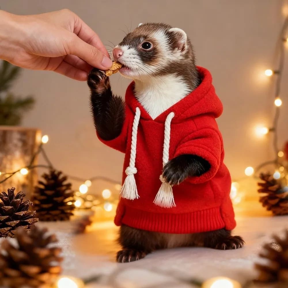Fashionable Elastic Ferret Hoodie Cozy Soft Pet Striped Sweatshirt Thick Fleece Stylish Drawstring Ferret Pullover Daily Party