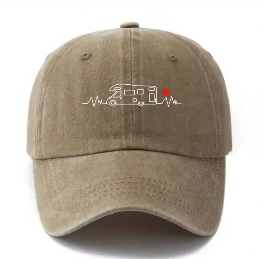 Cappellino da baseball unisex in poliestere con stampa a cuore RV, cappello casual lavato per il campeggio all'aperto e l'uso quotidiano