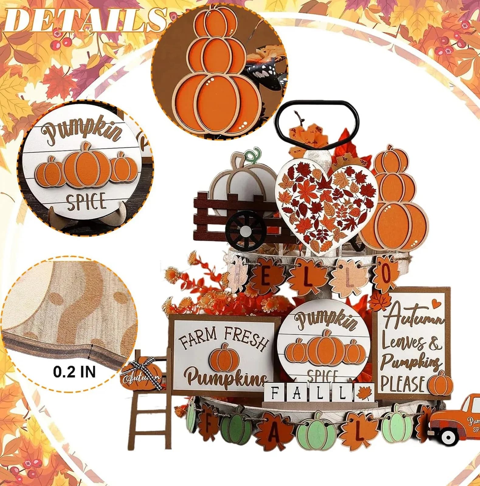 ‌Autumn Themed Tray Decor Set 23pc Seasonal Fall Centerpiece Collection Pumpkin Spice Leaf Decorations Harvest Party Decor
