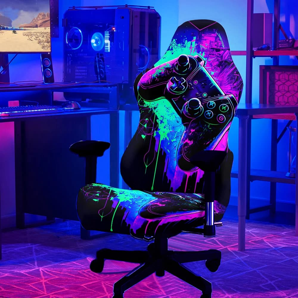Fodera per sedia da gioco per controller di gioco Cyber Graffiti 2 pezzi/set Fodere per sedie da gioco riflettenti UV Coperture per schienale per sedia estensibili