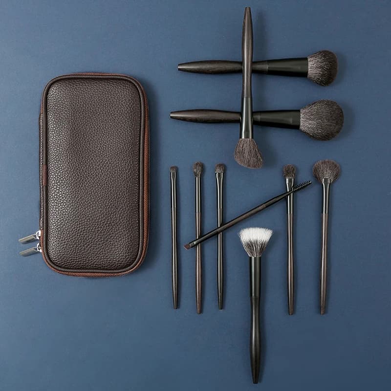 ZYT-47 Makeup Brushes Premium Real Natural Goat Hair Convenient Full Black Makeup Brush Set With Washable Organizer Bag