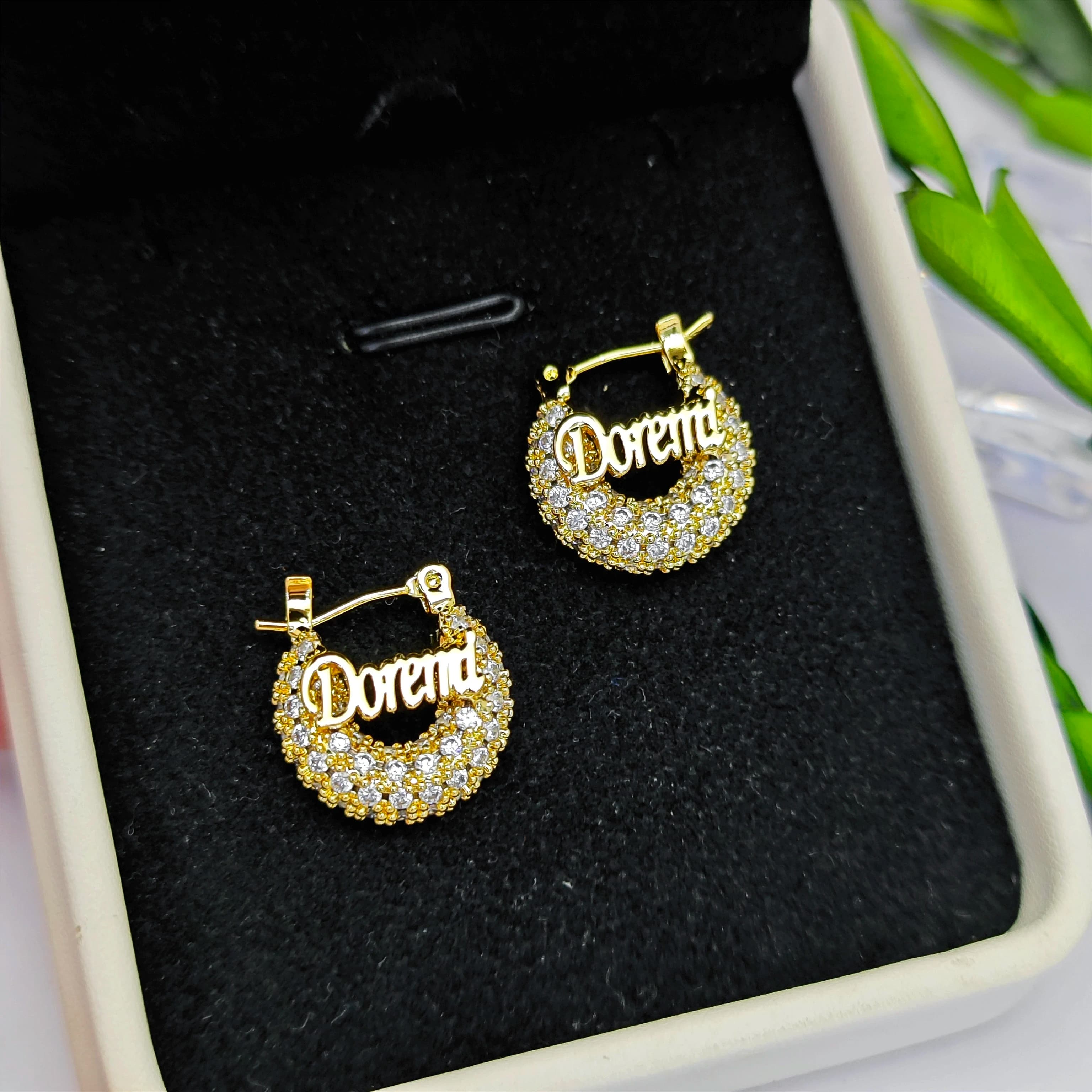 DOREMI 16mm pieno zircone nome personalizzato orecchino gioielli regalo per ragazze bambini Mini nome personalizzato orecchino Bling cerchio