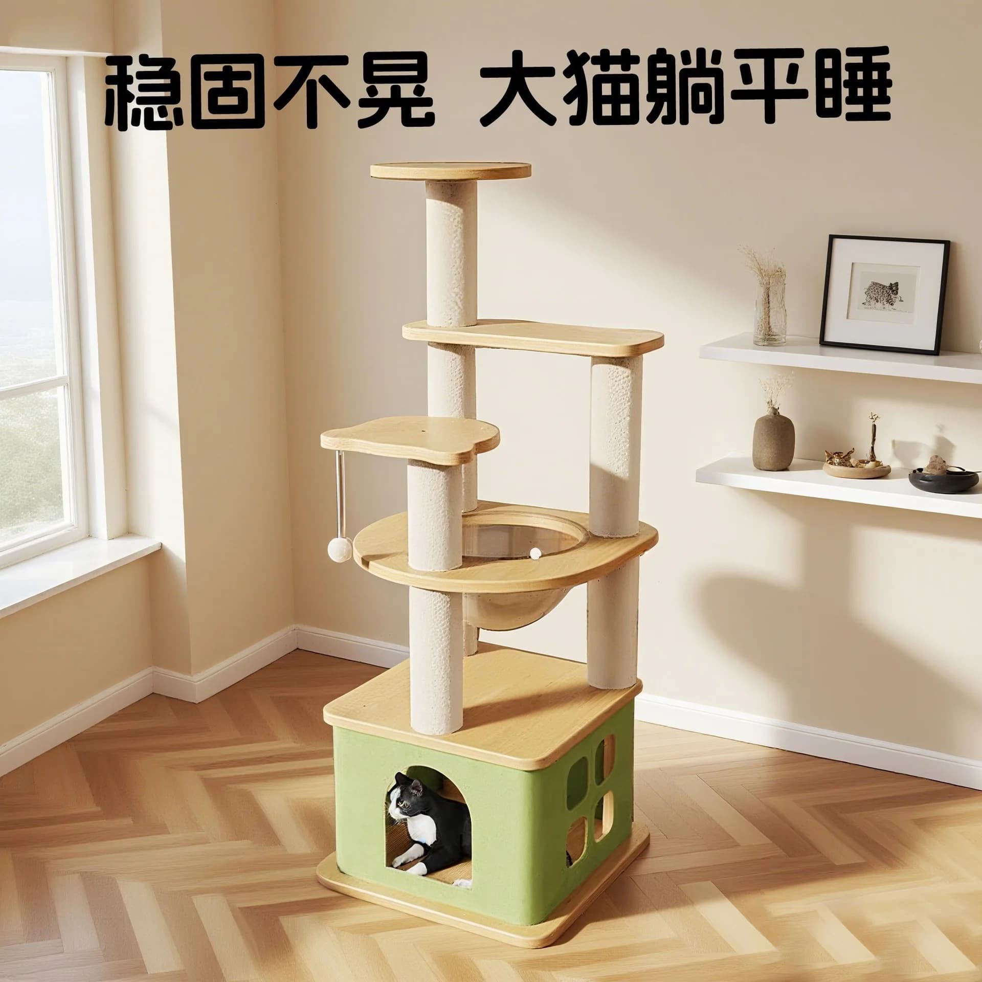 Cat climbing frame nest integrated non-solid wood space capsule Tongtian pillar shelf tree Sisal toy supplies