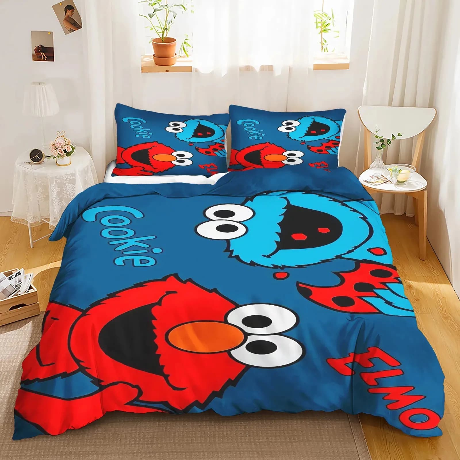 Set Copripiumino Sesame Street, Set Biancheria da Letto 3D per Bambini, 1 Copripiumino Misura King, Tessile per la Casa