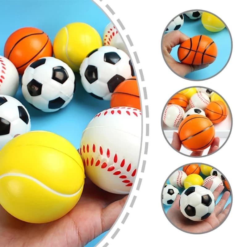 Set di 12 Palline Elastiche in PU: Basket, Calcio, Baseball, Tennis, Rugby, Football Americano, Mini Palline Antistress per Alleviare la Pressione