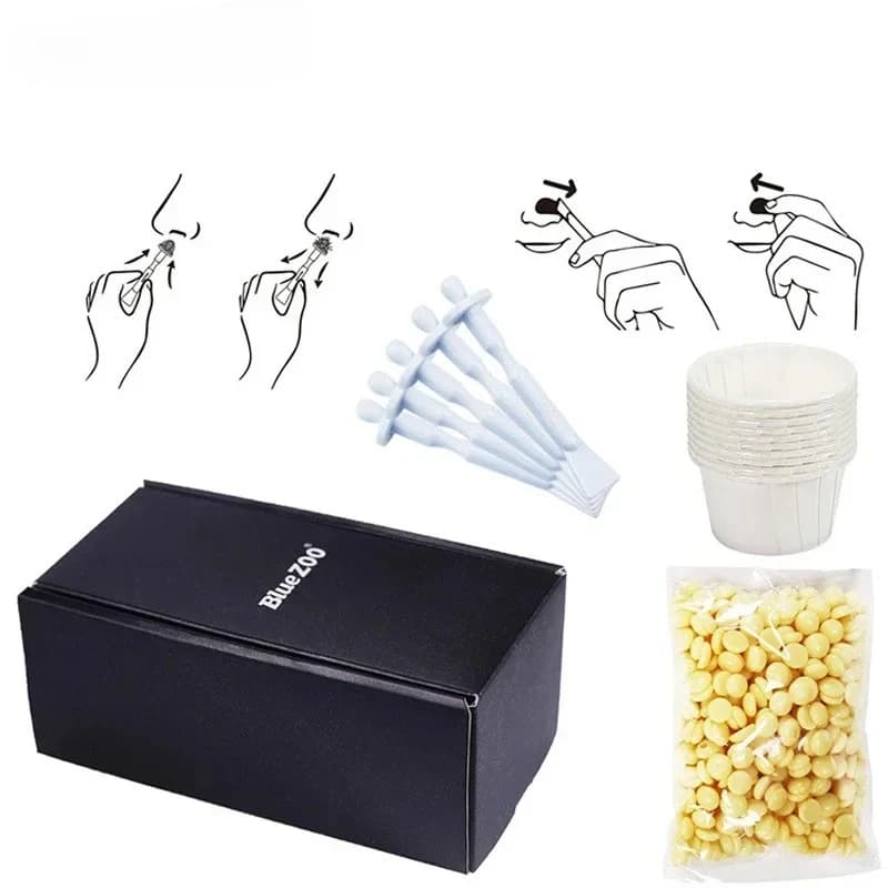 Kit di cera per la depilazione del naso Fagioli di cera indolore portatili per uomo Donna Set di cera per il naso nera Fagioli di cera per la pulizia senza carta