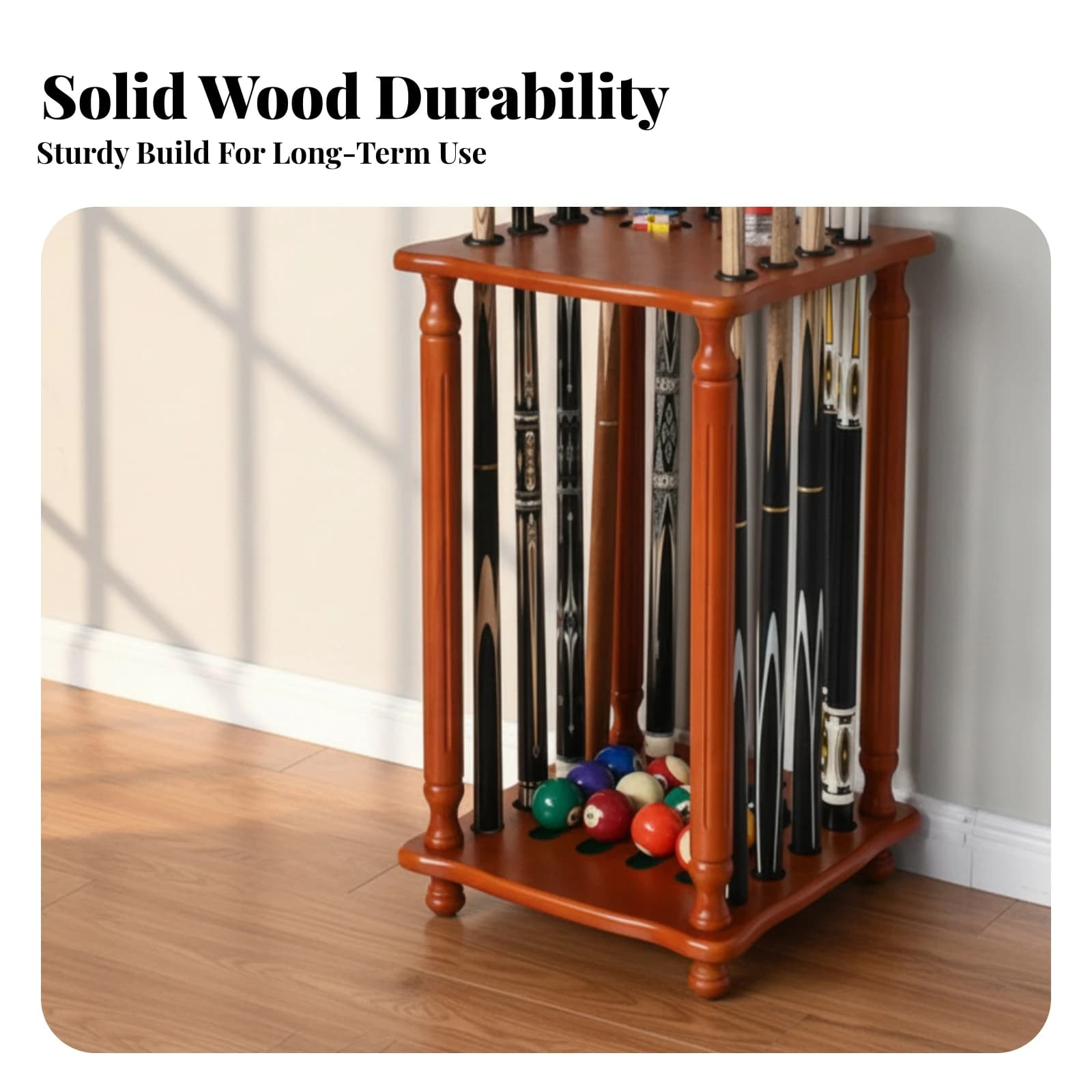 Billiard Cue Rack Black Finish Pool Cue Stand Pool Stick Holder Square Shape Billiard Accessory Organizer Lower Shelf