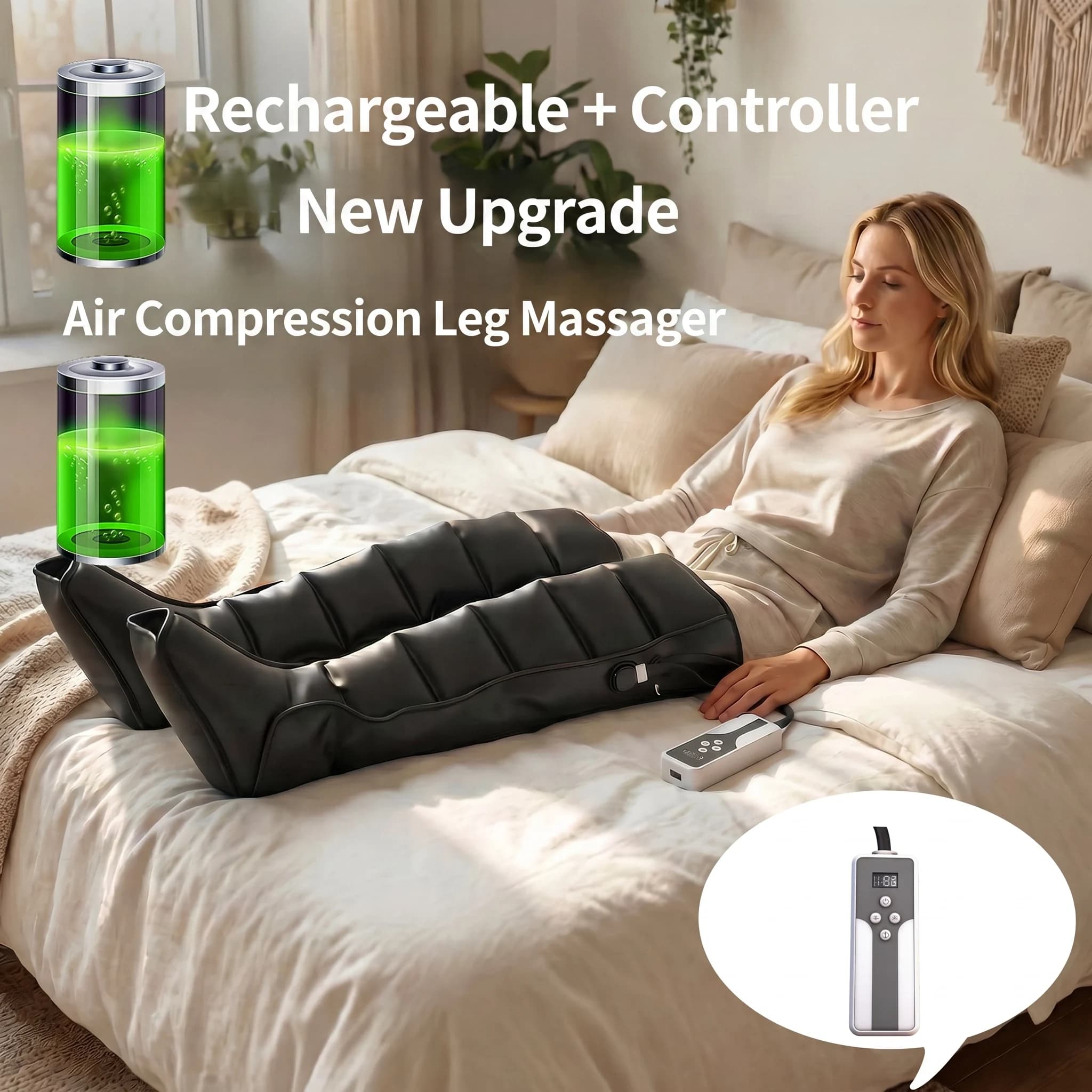 Wireless Charging Professional Airwave Massage Gun Grade Compression Leg Massager with Cotton Sleeve Ideal for Post-Exercise Re