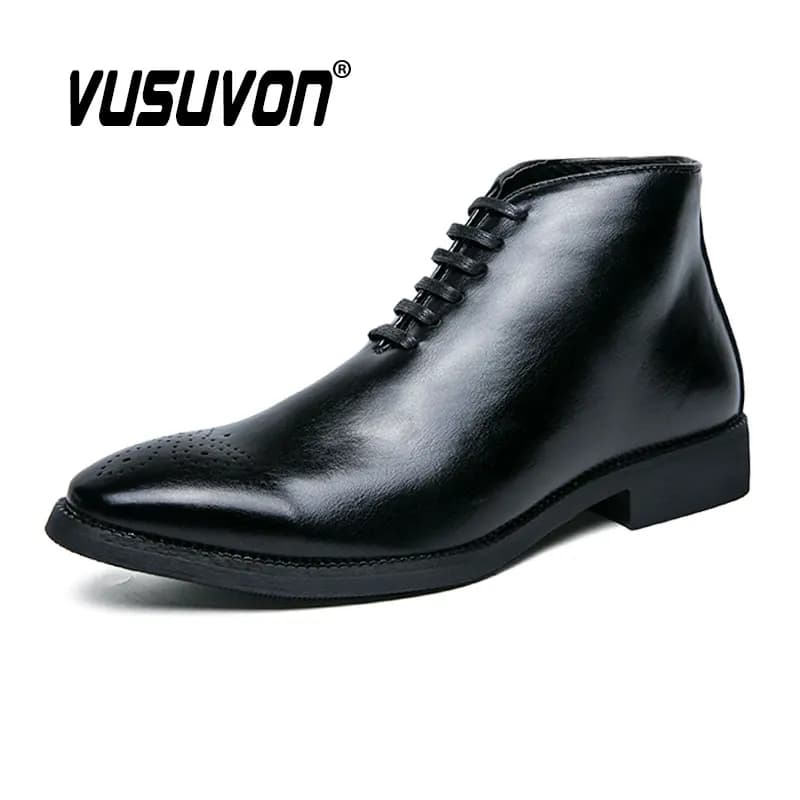 Moda uomo stivali vestito Casual scarpe Oxford Lace-Up moto nero inverno autunno partito Business Boys Big Size 38-48