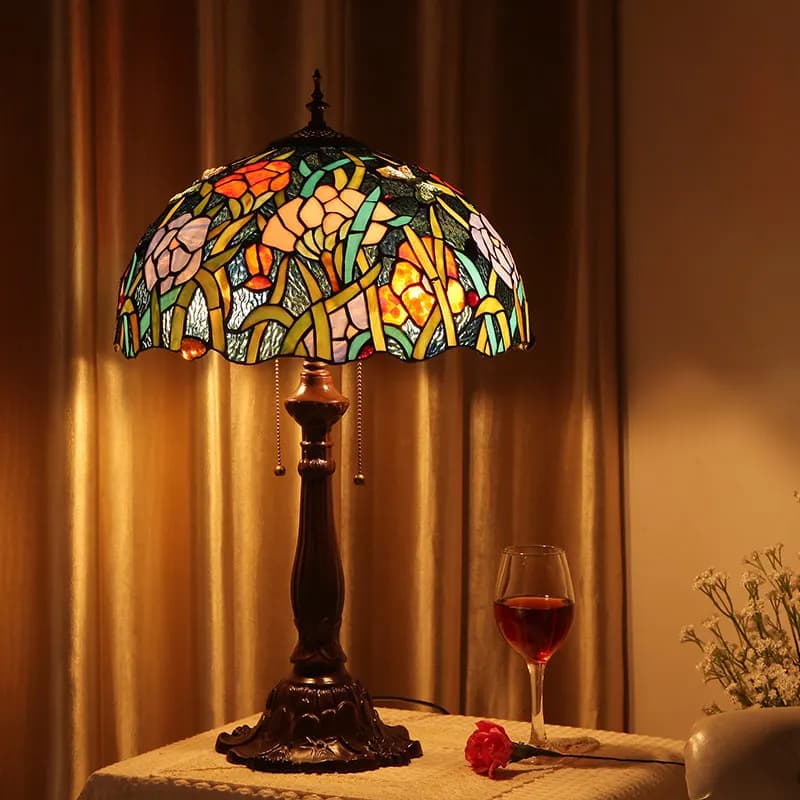 European Creative Tiffany Stained Glass Table Lamps Living Room Bedroom Bedside Restaurant Bar Hotel Decoration Desk Light E27