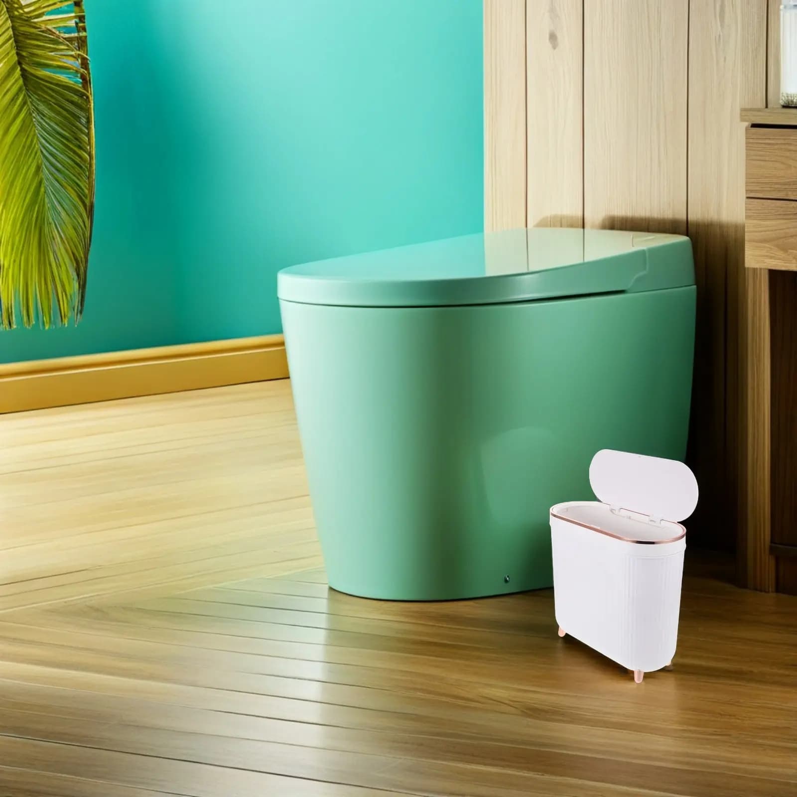 Cestino per Rifiuti da 12L con Coperchio per Bagno, Contenitore Sottile Anti-Odore, Stile Contemporaneo, Ideale per Spazi Ristretti, Casa o Hotel