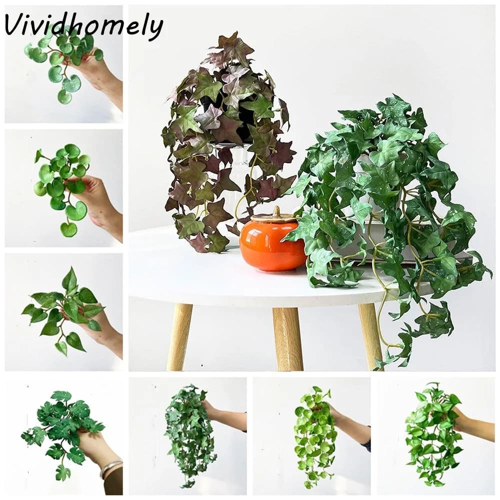 Soft Artificial Copper Coin Grass Plants Handmade Realistic Fake Ivy Leaf Leaves Wall Hanging Mini Bouquet Office