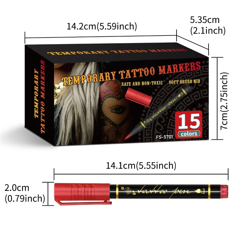 Pennarelli per Tatuaggi Temporanei 15 Colori, Pennarelli per il Corpo con Punta Flessibile, Kit per Pittura Facciale