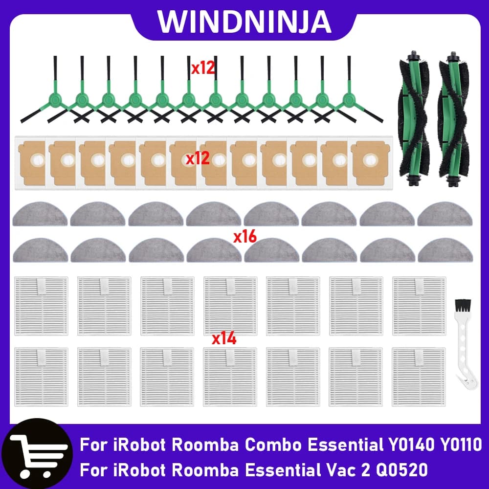 For iRobot Roomba Combo Essential Y0140 Y0110/Essential Vac 2 Q0520/105 Combo Accessories Main Side Brush Dust Bag Filter Mop