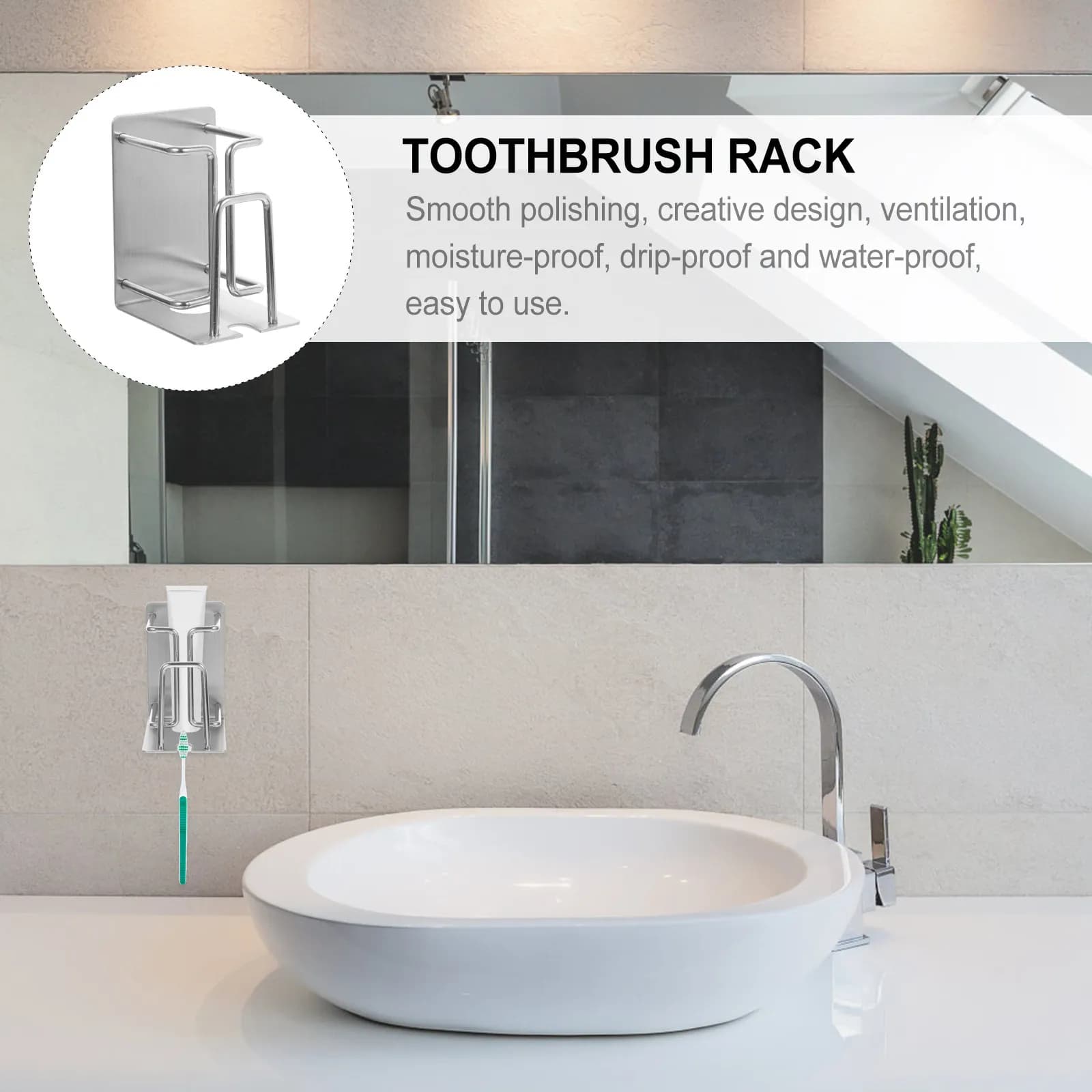 Portaspazzolino da parete senza foratura in acciaio inossidabile, organizer per bagno con porta dentifricio e bicchieri, ventilato per asciugatura rapida