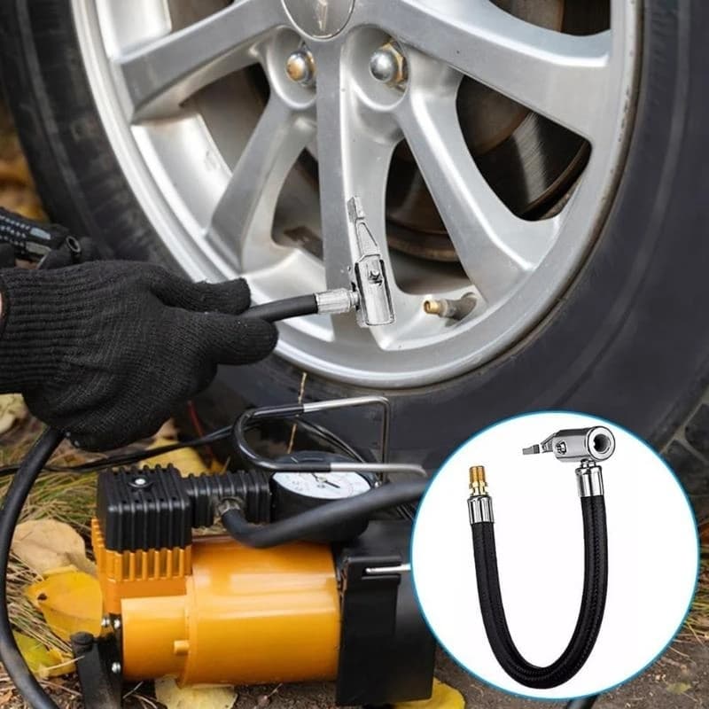 Car Tire Inflator Hose Inflatable Air Extension Tube Adapter Locking Air Chuck