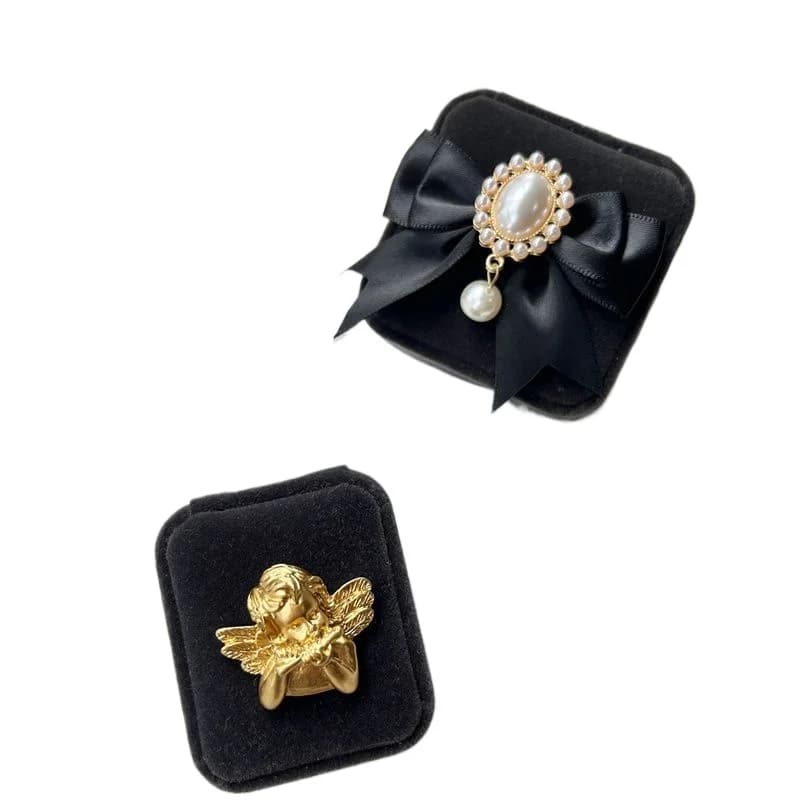 Gray Bow Premium Necklace Earrings Ring Jewelry Gift Box Light Luxury Angel Retro
