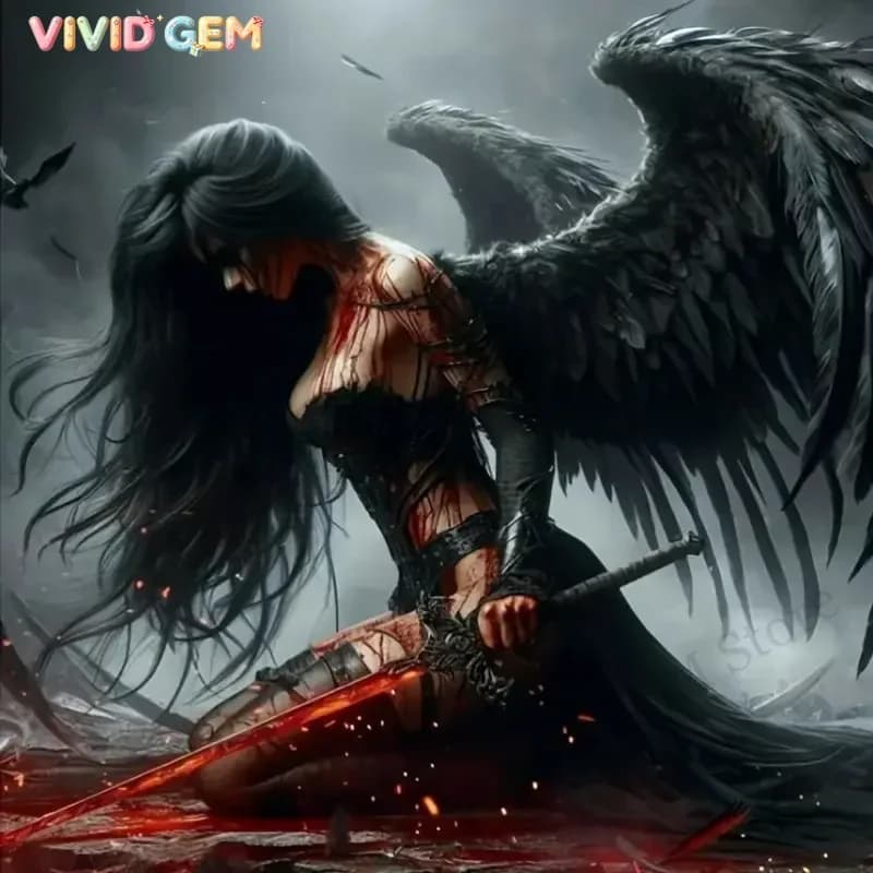 VIVID GEM Fallen Angel DIY 5D Frameless Diamond Painting Kit, Wall Decoration Craftsmanship, Exquisite Gifts