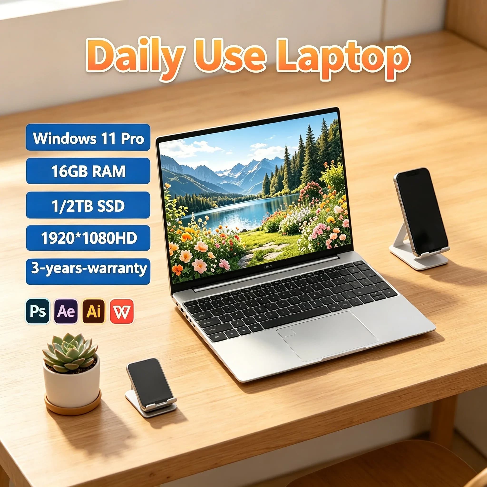 Laptop Ultra Sottile da 14.1" con Intel N95, Schermo ad Alto Refresh Rate 120Hz, 32GB RAM, 2TB SSD, Sblocco con Impronta Digitale