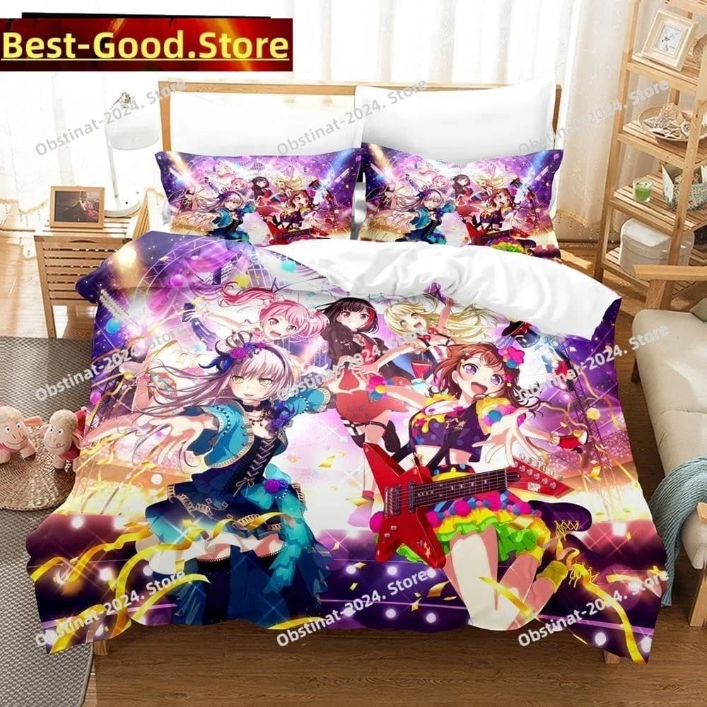 Anime 3D BanG Sogno! Festa della fascia delle ragazze! Set biancheria da letto Piumino singolo stampato Copripiumino Federa Set da 3 pezzi per bambini Taglia adulto
