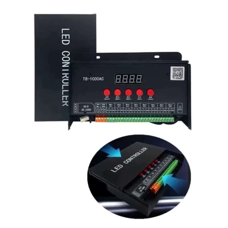 【2026】T8-1000AC Modulo Controller Programmabile per Diodi a Emissione Luminosa Digitale 220V 8 Uscite 8192 Pixel con Controller Scheda SD