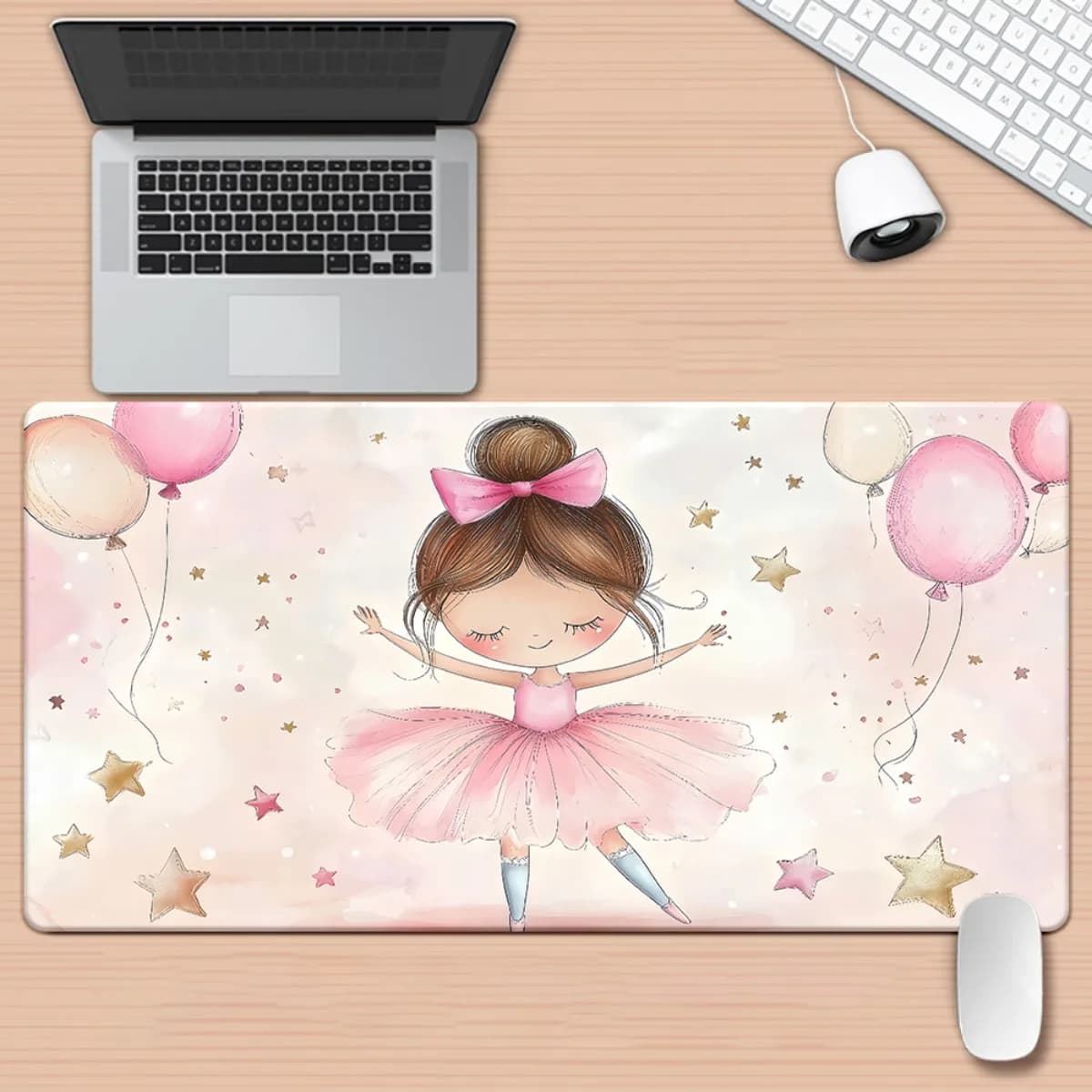 Tappetino per mouse con graziosa ballerina, tappetino da scrivania esteso in gomma, accessorio per tastiera da gaming e computer