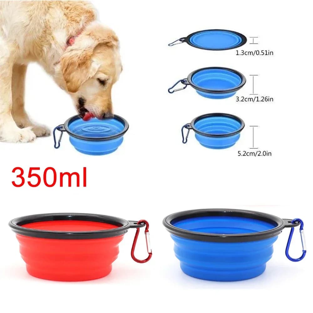 Ciotola per Cani e Gatti 350ML, Contenitore per Acqua Pieghevole in Silicone, Ciotola da Viaggio per Animali Domestici con Moschettone, Accessori per Animali
