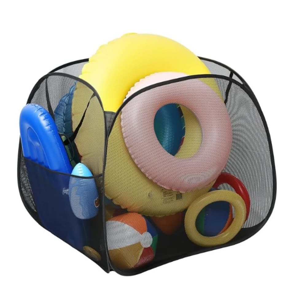 Contenitore Pop-up per Giocattoli da Piscina, Borsa Organizer per Galleggianti da 35 Pollici con 2 Tasche Laterali, Organizzatore in Rete per Giocattoli da Piscina