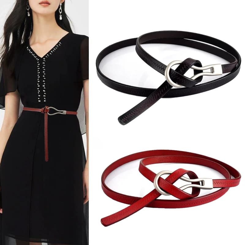 Cintura sottile da donna in vera pelle con nodo, decorazione di lusso per gonne e cappotti, vita stretta