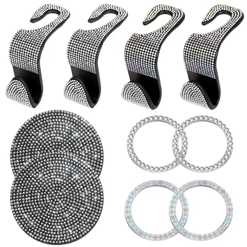 2 pezzi di diamante bling seggiolino auto gancio posteriore interruttore pulsante copertura tazza d'acqua pad strass decorazione auto portaoggetti accessori auto