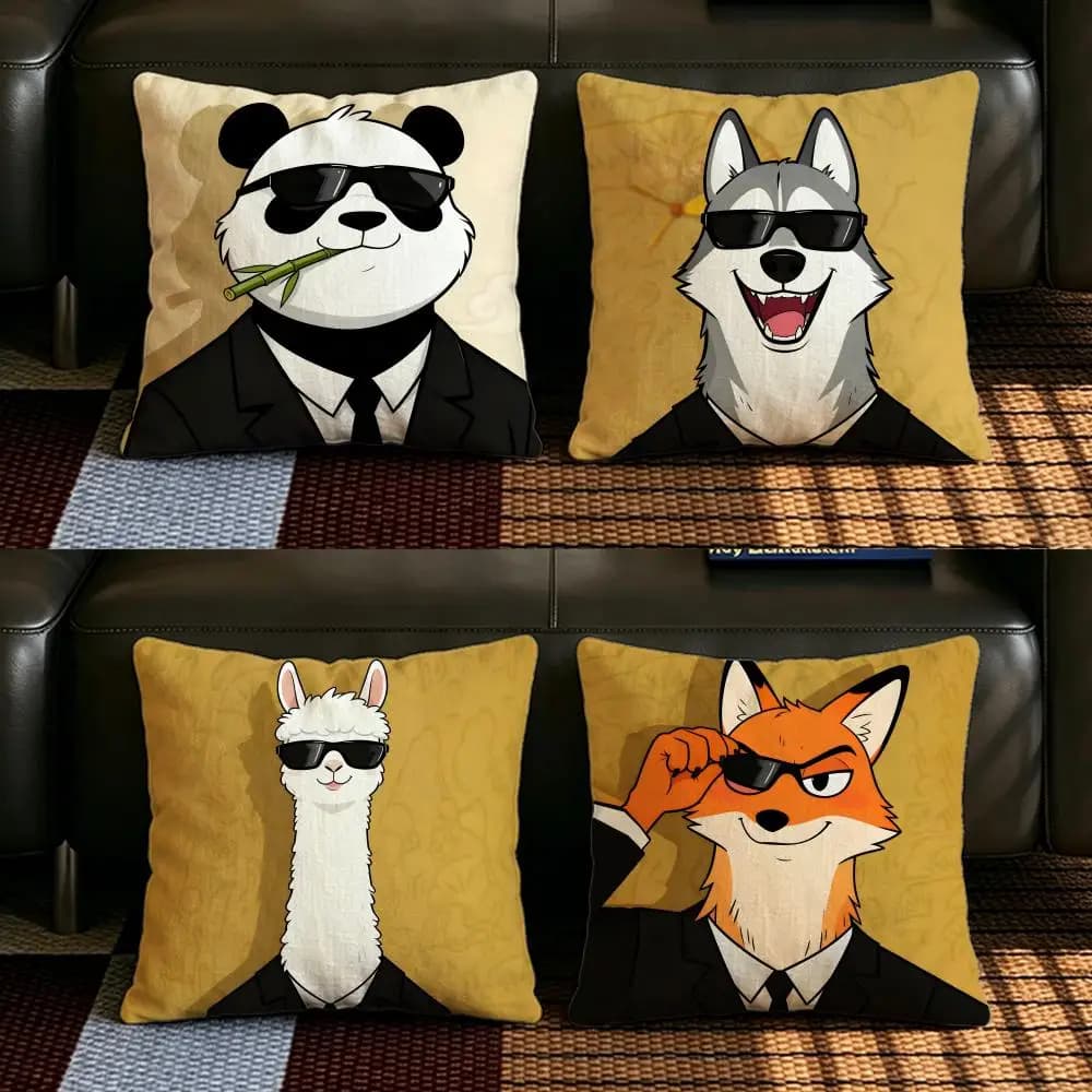 Fodera per cuscino con stampa animalier in lino naturale, set completo per divano, camera da letto e sedia