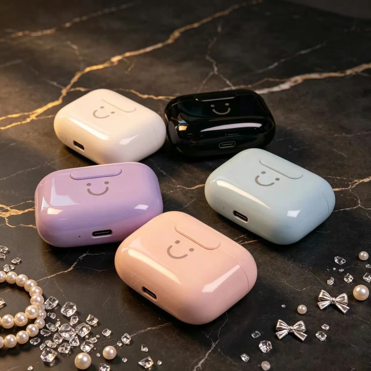 Cute Smiley Face TWS Wireless Earbuds Bluetooth 5.3 HiFi Stereo Earphone Built‑in Mic Touch Control Sports Headset
