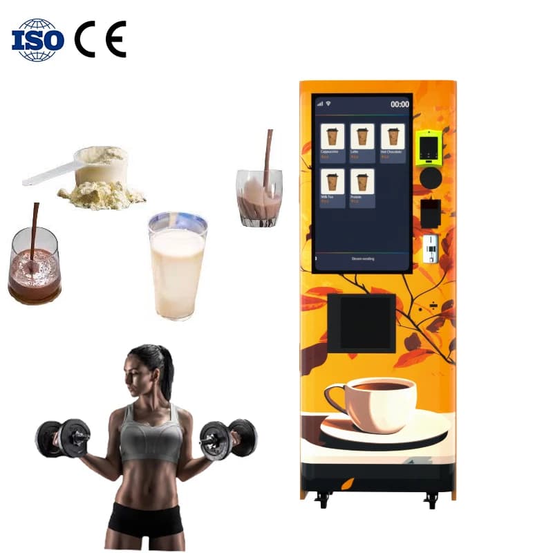 Automatic high capacity powder dispenser for automatic beverage distributors with customizable commercial protein shake