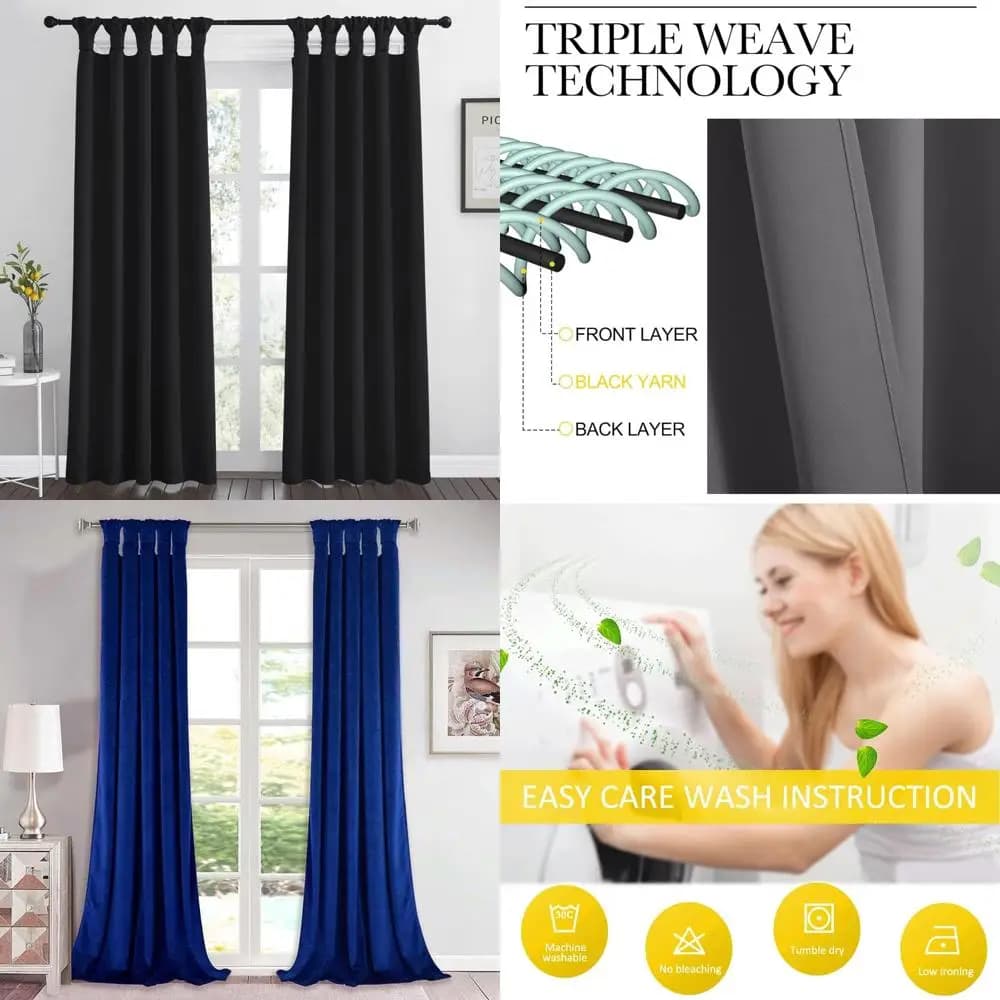 Darkening curtain panels with braided tongue for bedroom, modern home decoration that reduces noise, upper part with twist DIY tab, window drape (2 P)