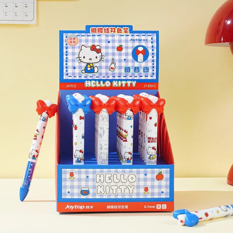 24 Pezzi/Lotto Penne Gel a Pressione Cartoon Sanrio Kitty, 2 Colori, Inchiostro Nero/Rosso 0.5mm, Penne per Firma, Articoli Scolastici