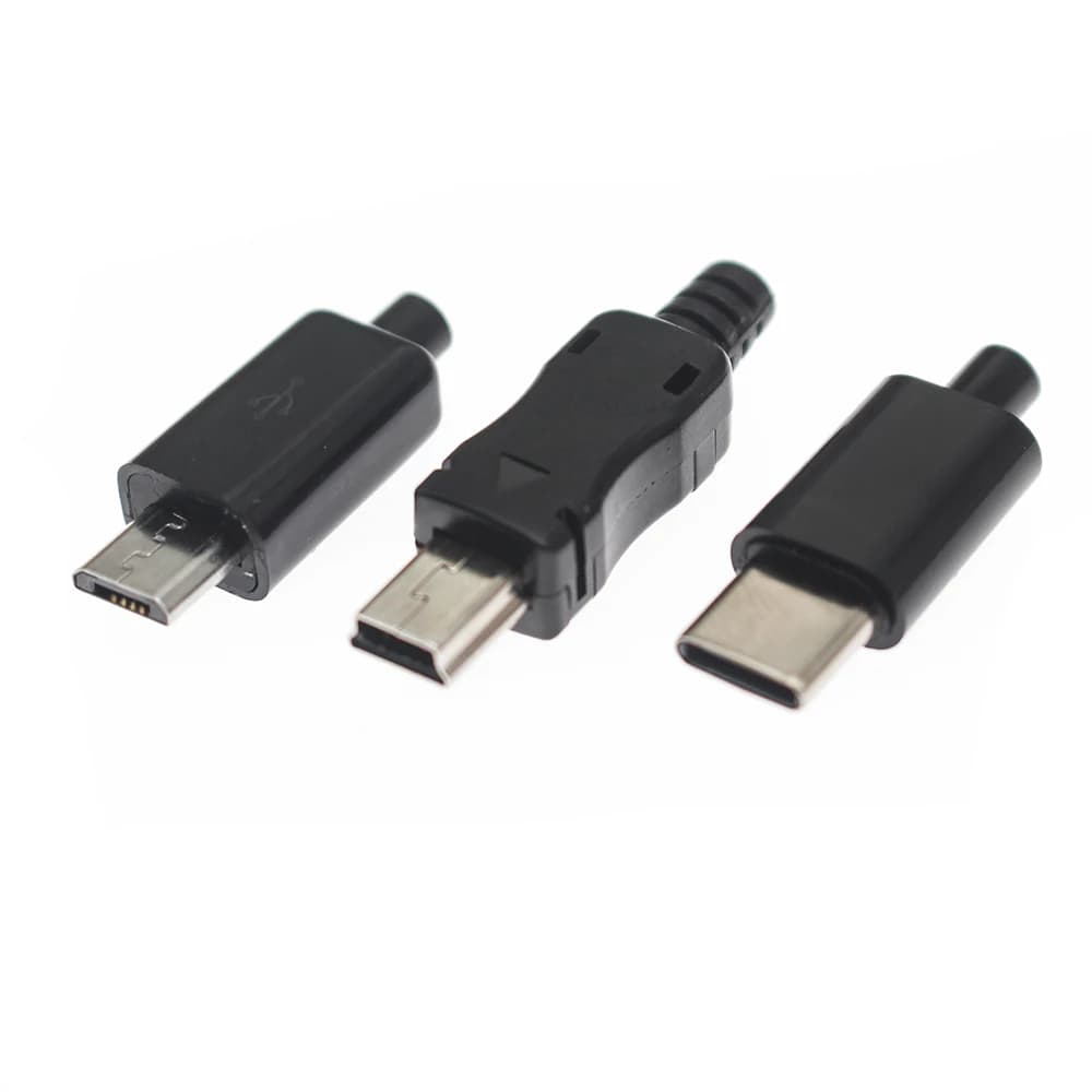 10pcs Mini USB Type C male head with sheath micro usb jack connector plastic shell jack tail Sockect plug terminal DIY