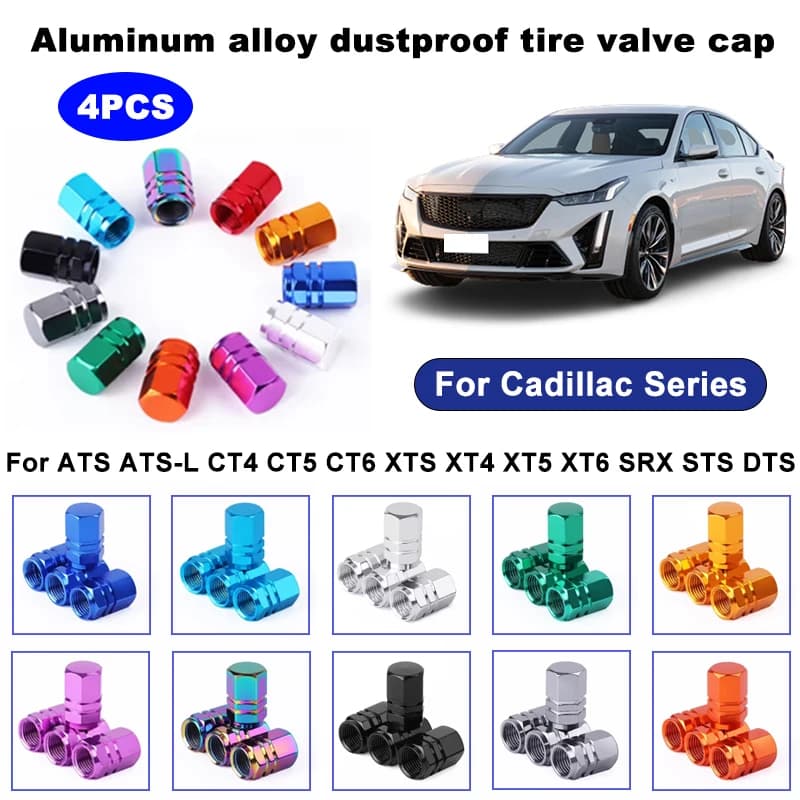 4PCS aluminum alloy car tire valve stem cap tire wheel rim valve cover dustproof and waterproof For Cadillac Series