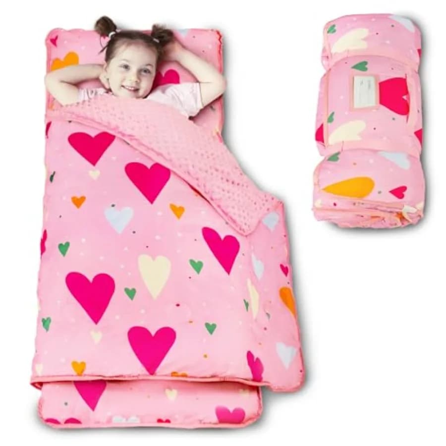 Tappetino per il Sonno dei Bambini con Cuscino e Coperta in Minky, Grande 55"x35", Sacco a Pelo Lavabile, Leggero, Facile da Arrotolare, Perfetto per la Scuola dell'Infanzia