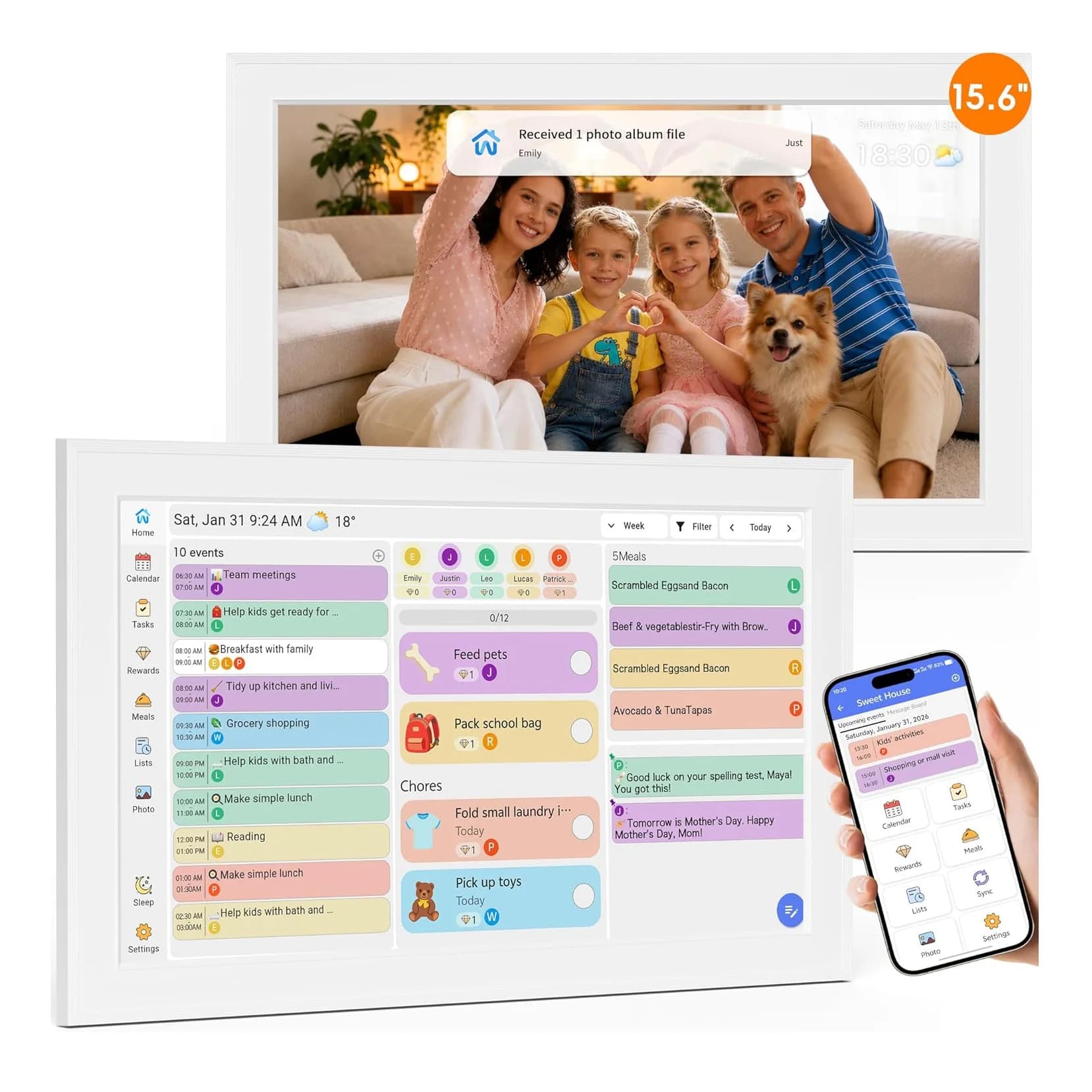 15.6 Inch Touch 32GBMemory Digital Photo Frame 1920*1080P FHD Frame Smart Cloud Electronic Automatic rotation Chore Chart Wall