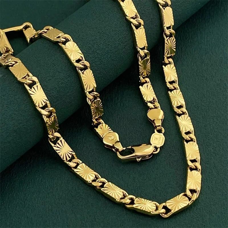 Luxury 24K 9999 Pure Gold real gold Men's and women's 4MM car flower rice necklace length 50CM